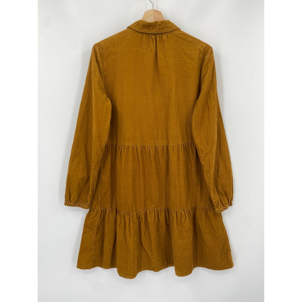J.Crew Corduroy Shirtdress Women 8 mustard Brown Tiered Button Down BK249 - Picture 3 of 5